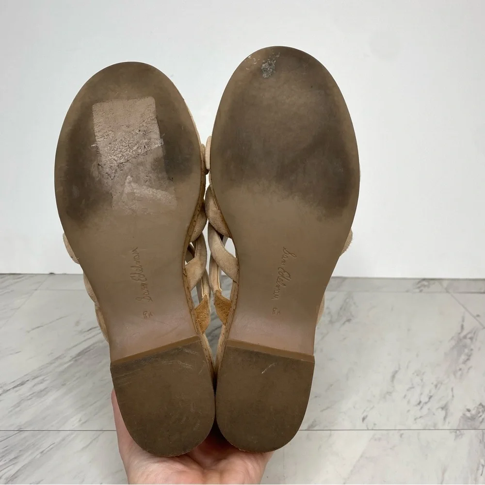 Sam Edelman Yuki Tan Suede Cork Wedge Heel Sandal 8 1/2 M